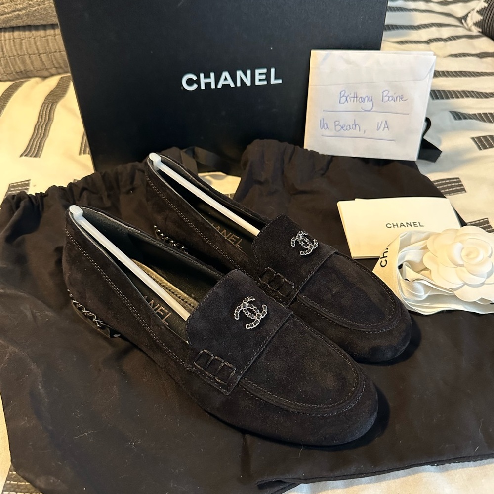 Chanel Chain Loafer Suede Black